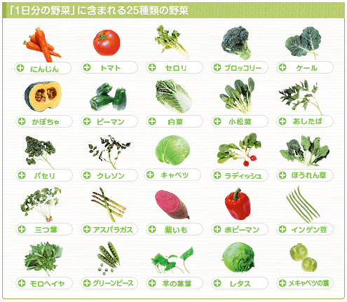 「1日分の野菜」に含まれる25種類の野菜